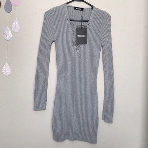 Missguided NEW Long Sleeve Bodycon Dress Grey